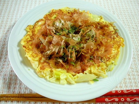 お夜食に！たっぷりキャベツと豆腐のお好み焼き風♪